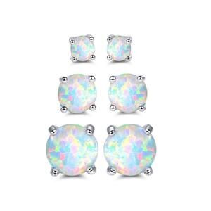 White Opal Stud Earrings 3 Pack Set 18K Gold Plated